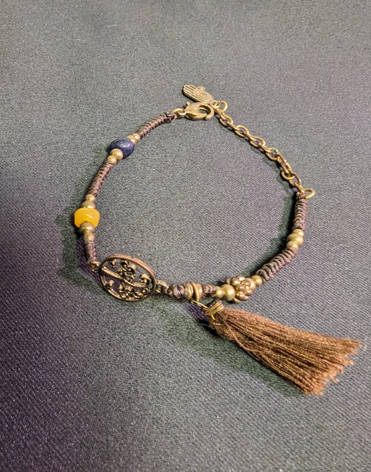 Jewelry Bracelet Hand Made Natural stones Brass Filigree,  Healing Hand and Lobster Clasp