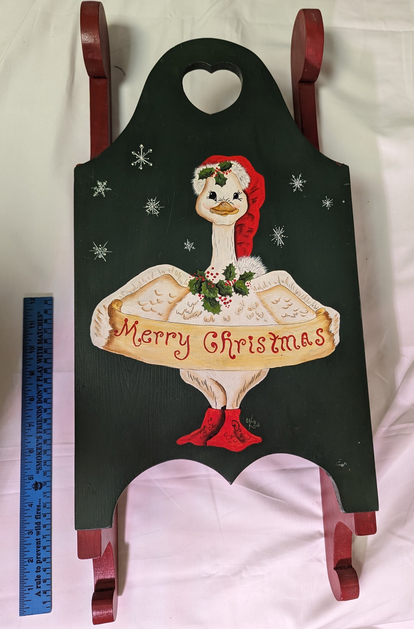 Art Christmas Sleigh Hand Made and Painted on Wood A Christmas Goose Childes Sleigh