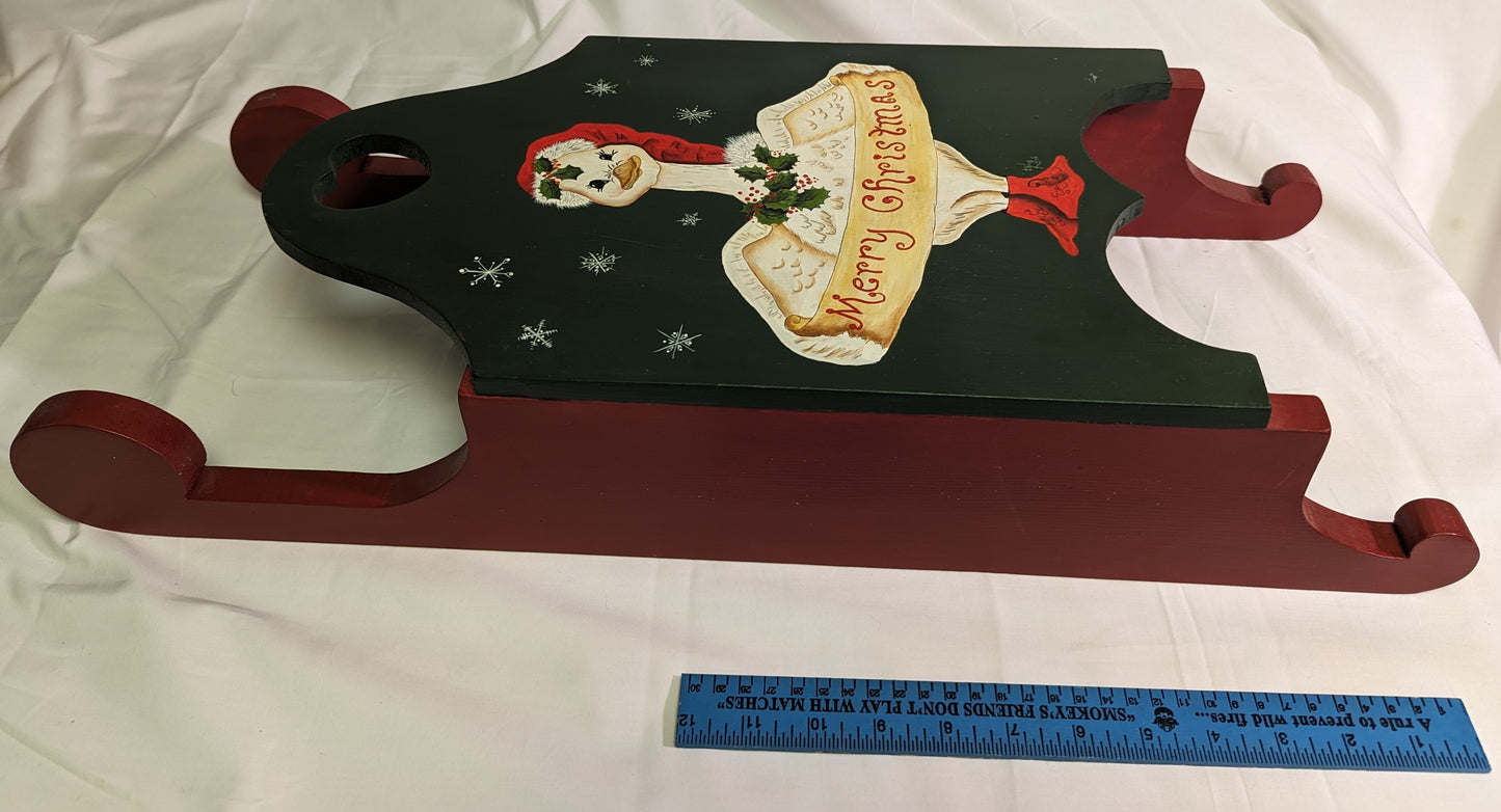 Art Christmas Sleigh Hand Made and Painted on Wood A Christmas Goose Childes Sleigh