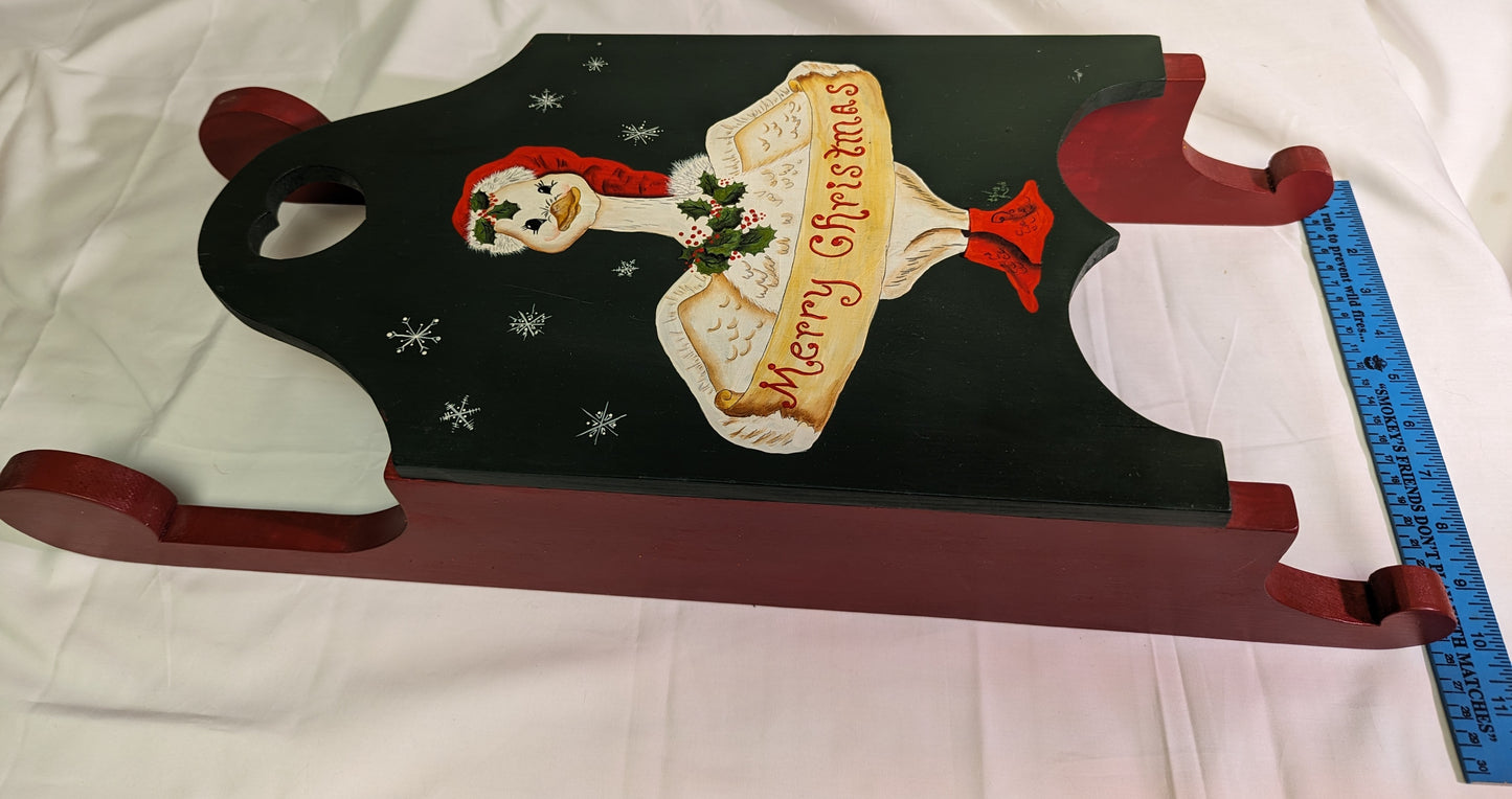 Art Christmas Sleigh Hand Made and Painted on Wood A Christmas Goose Childes Sleigh