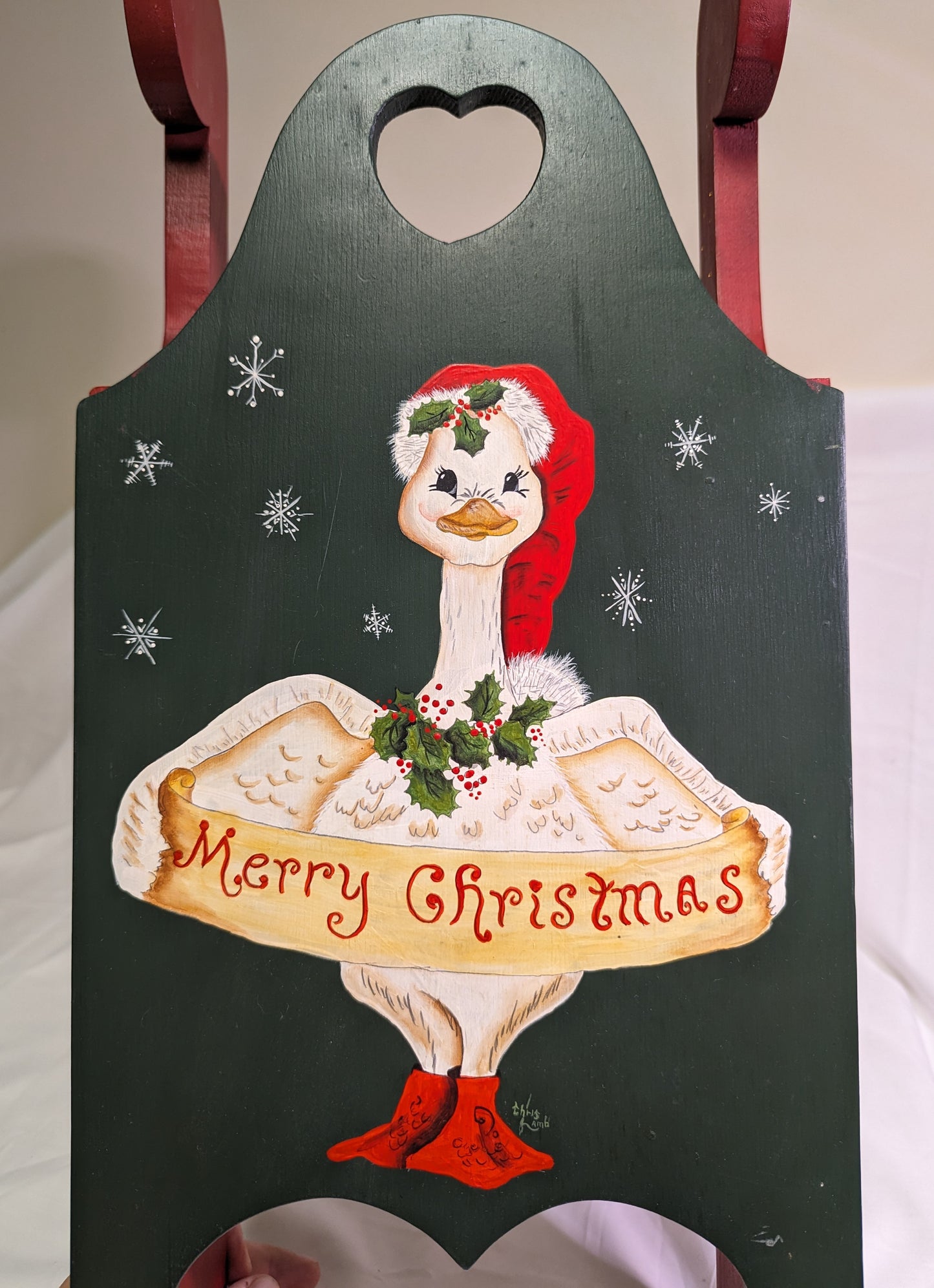 Art Christmas Sleigh Hand Made and Painted on Wood A Christmas Goose Childes Sleigh