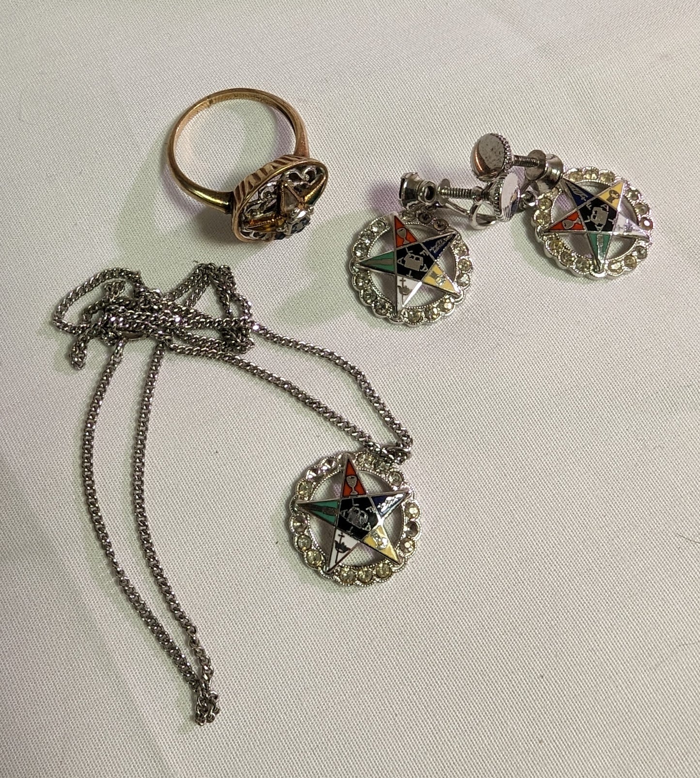 Set Ring Necklace Ear Rings Ladies Order of the Eastern Star