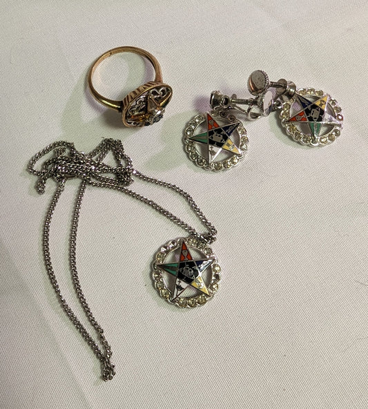 Set Ring Necklace Ear Rings Ladies Order of the Eastern Star