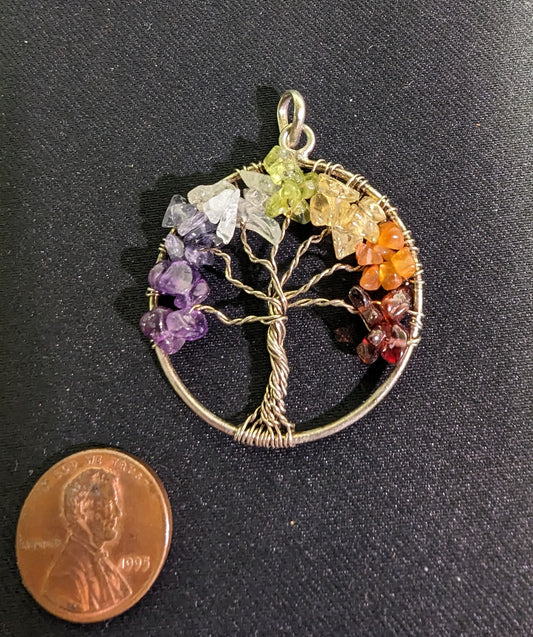 Necklace Pendant Wire Tree Rainbow Gem Chips Hand Made