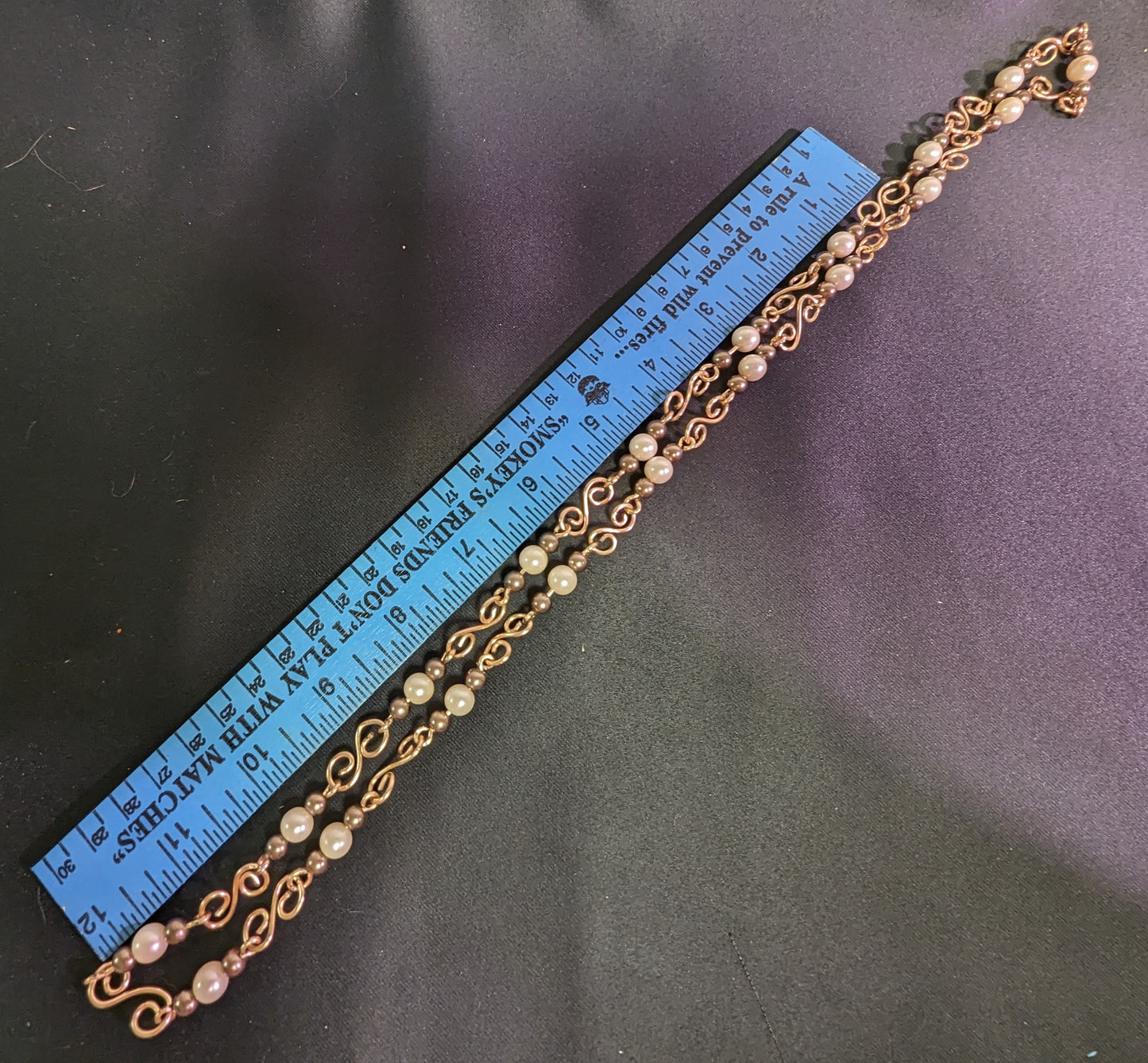 Necklace Hand Made Wire Faux Pearls Gold Tone