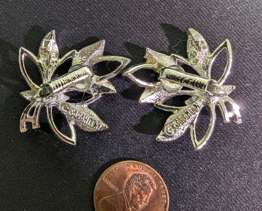 Earrings Sarah Coventry Silver Leaf Flower Clip On