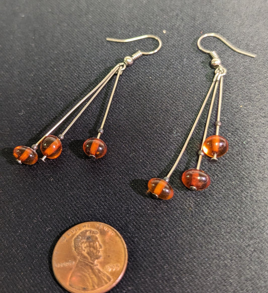 Earrings Amber Balls on Wire