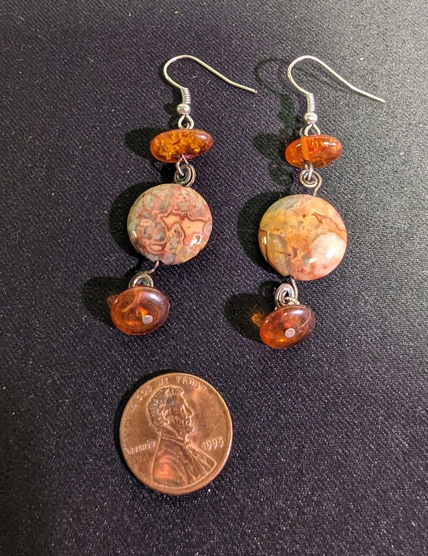 Ear rings Hand Made Agate Amber One of A kind
