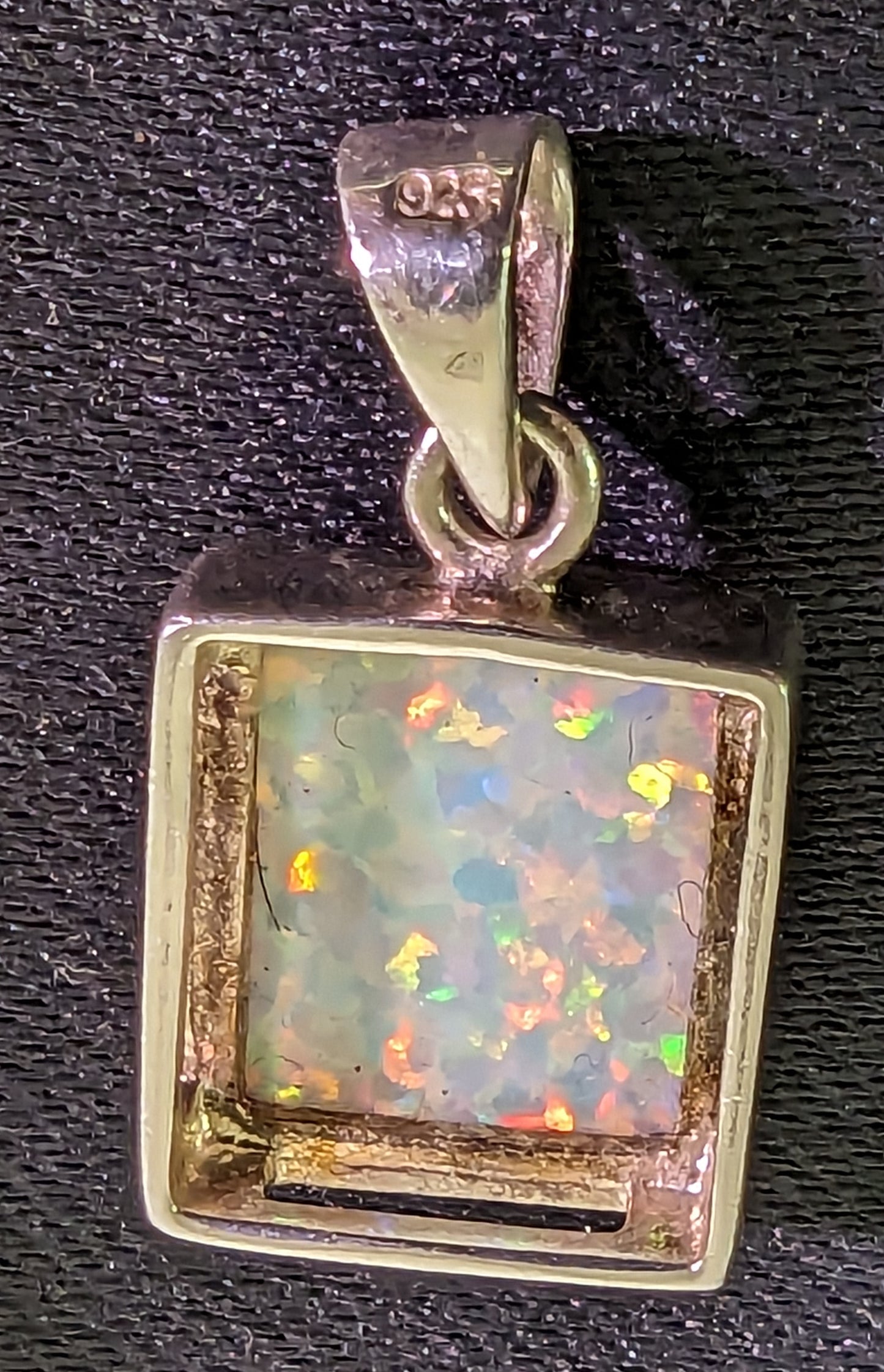 Pendant 925 Silver Synthetic Opal Square Set