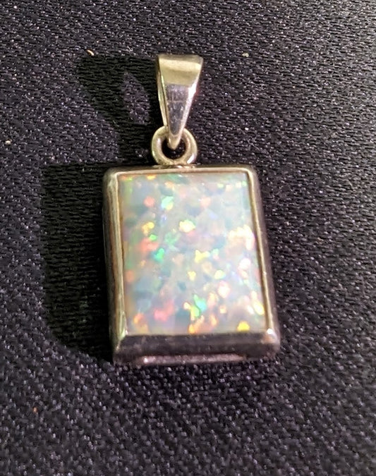 Pendant 925 Silver Synthetic Opal Square Set
