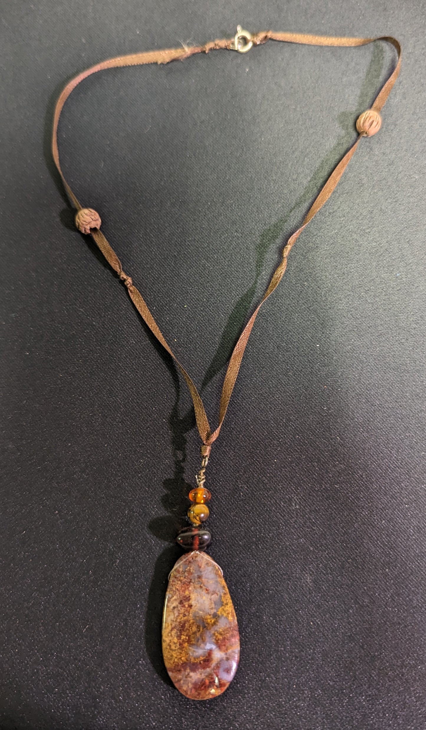 Necklace Handmade Agate Leather Amber Sandalwood Carved Beads