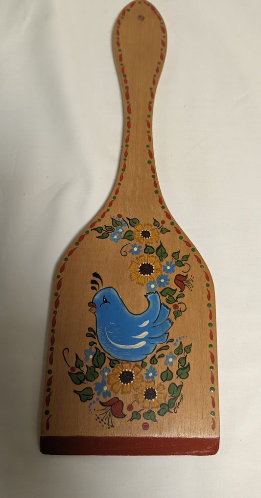Art Original Autographed Folk Art Spatula Bluebird Flowers Decorative Spatula