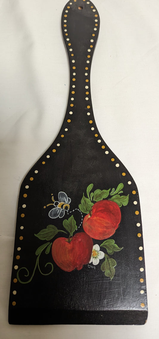 Art Original Autographed Folk Art Apples and Bee Decorative Spatula