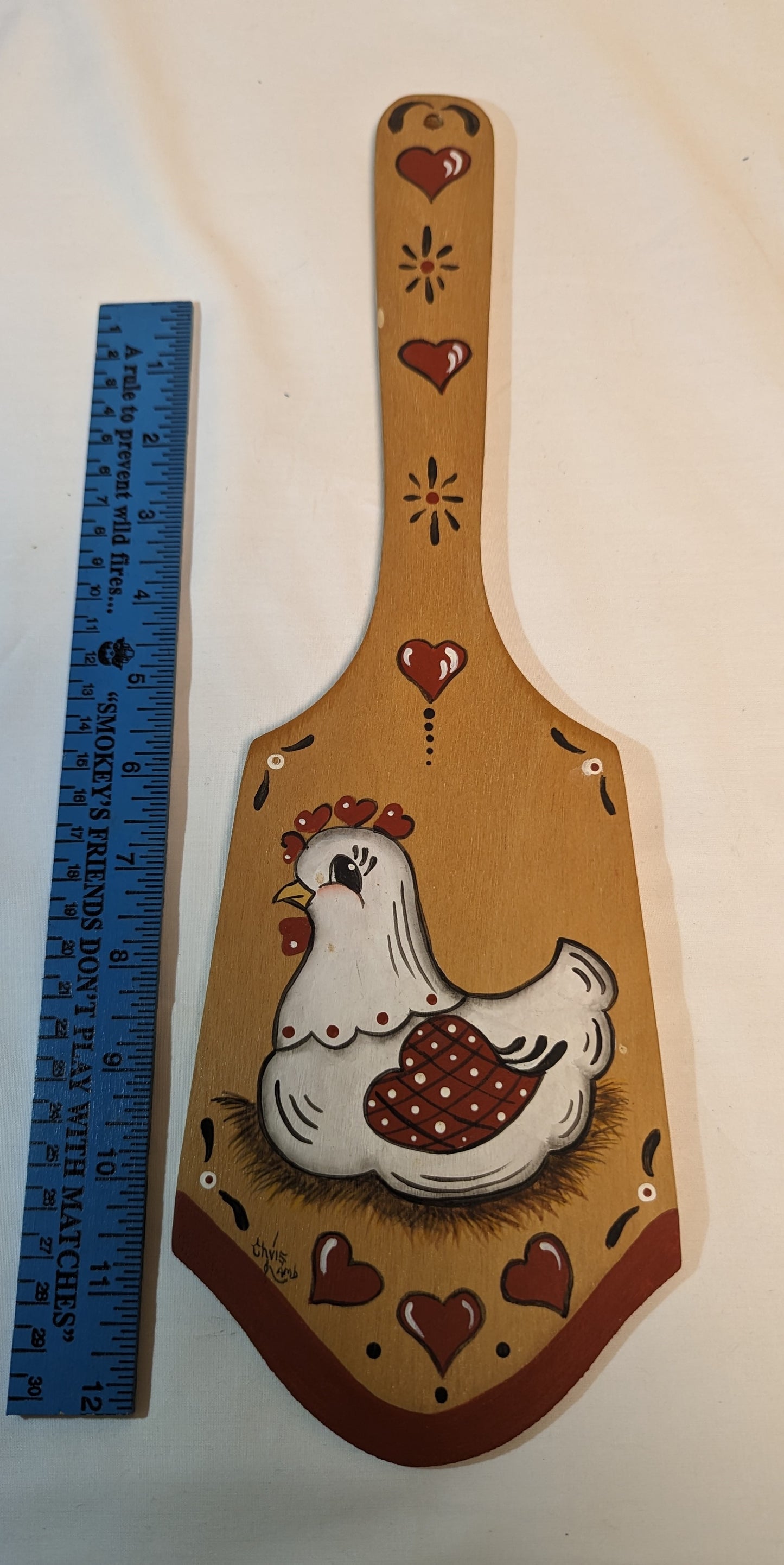 Art Original Autographed Folk Art Kitchen Chicken Decorative Spatula