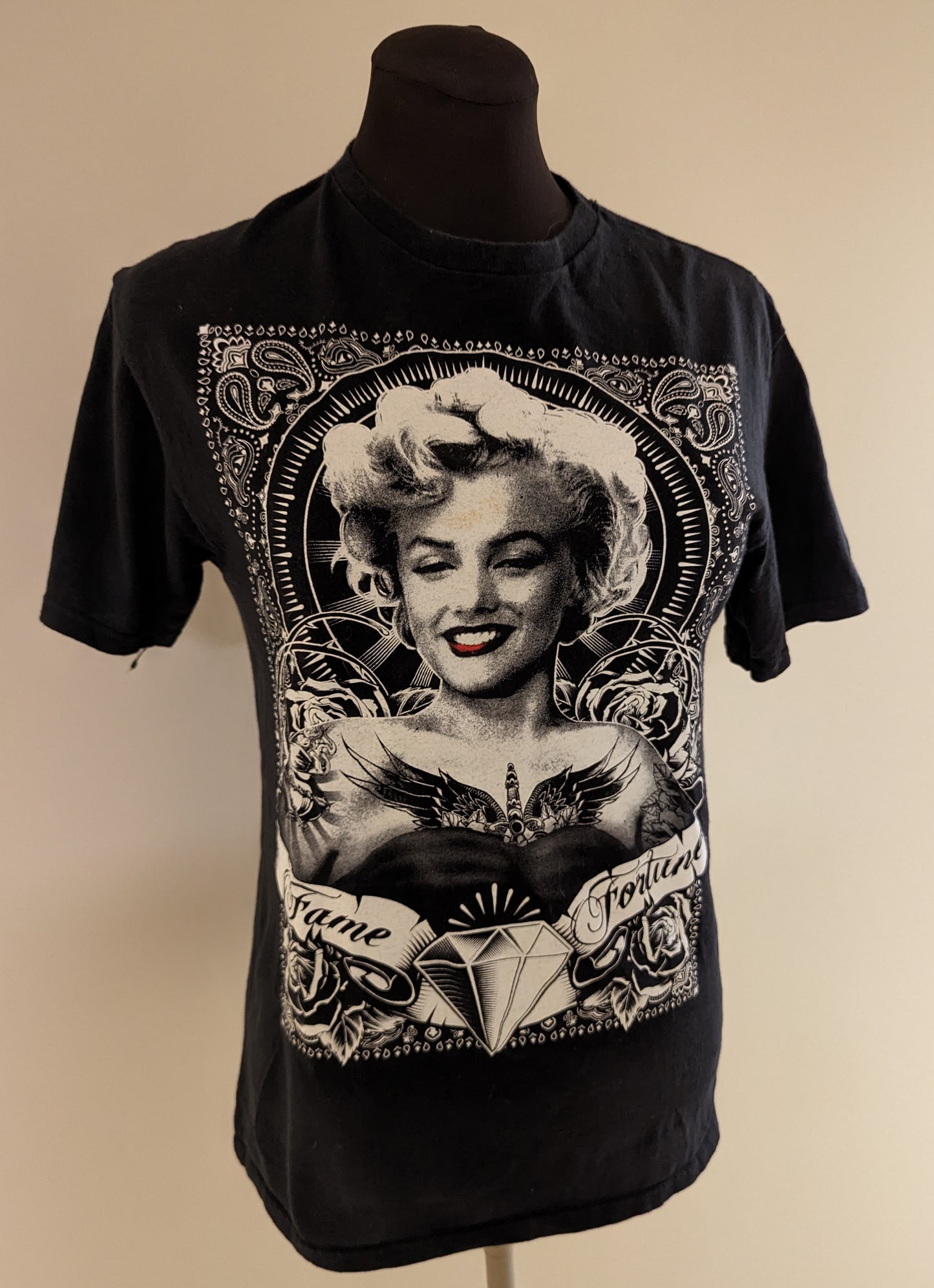 T Shirt Short Sleeve Photography by Andre de Daienes of Tattooed Marilyn Monroe Black Medium