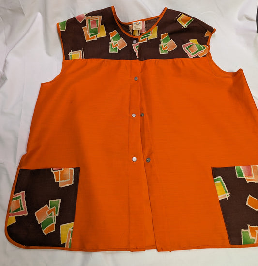 Vintage Panting Teachers Smock in Orange Base Pocketed