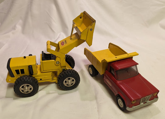 Toys Tonka Pressed Metal Loader and Dump Truck Articulating Bucket and Dump