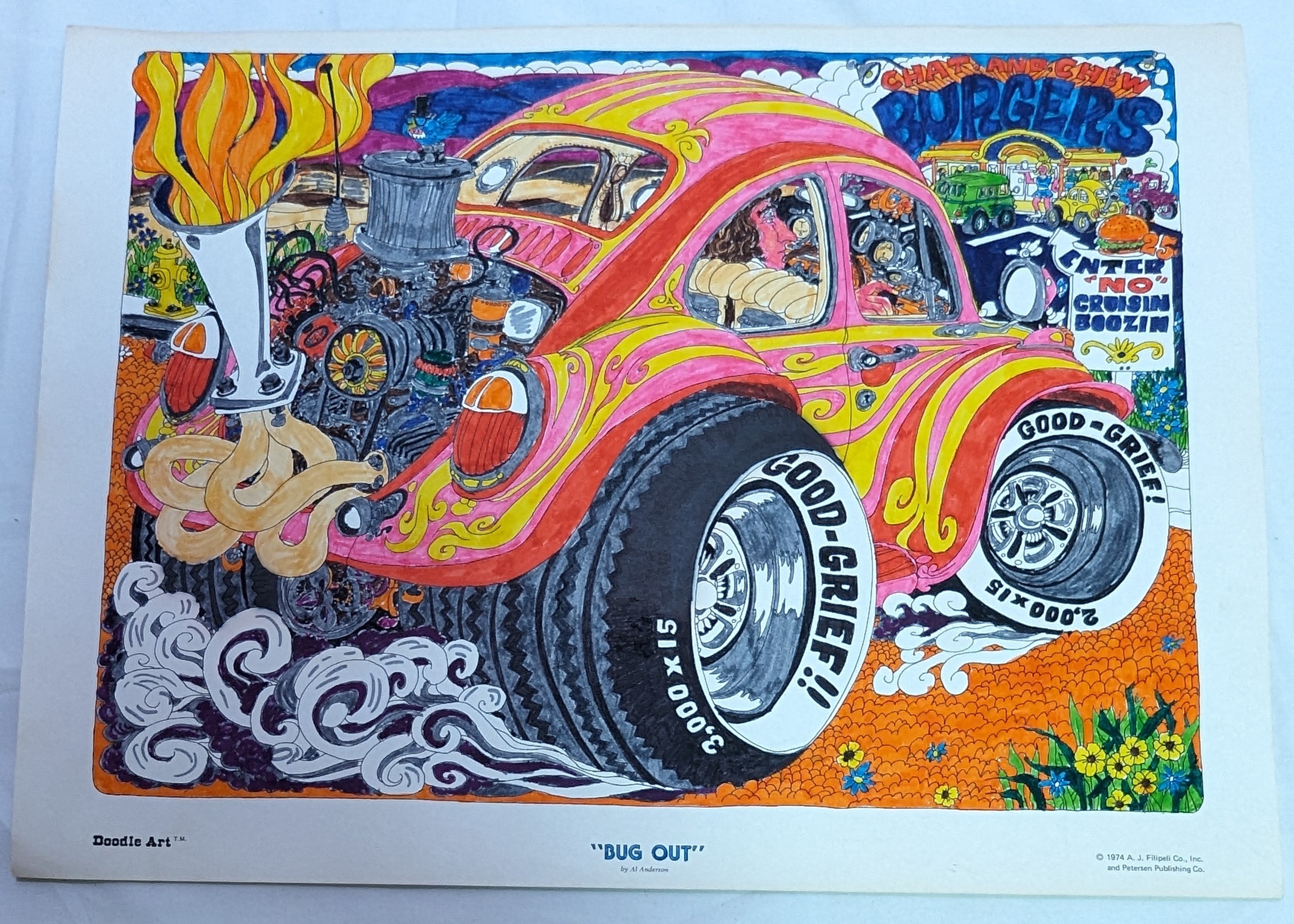 Art Very Rare Vintage Doodle Art 1971 A.J. Filipeli Co Inc