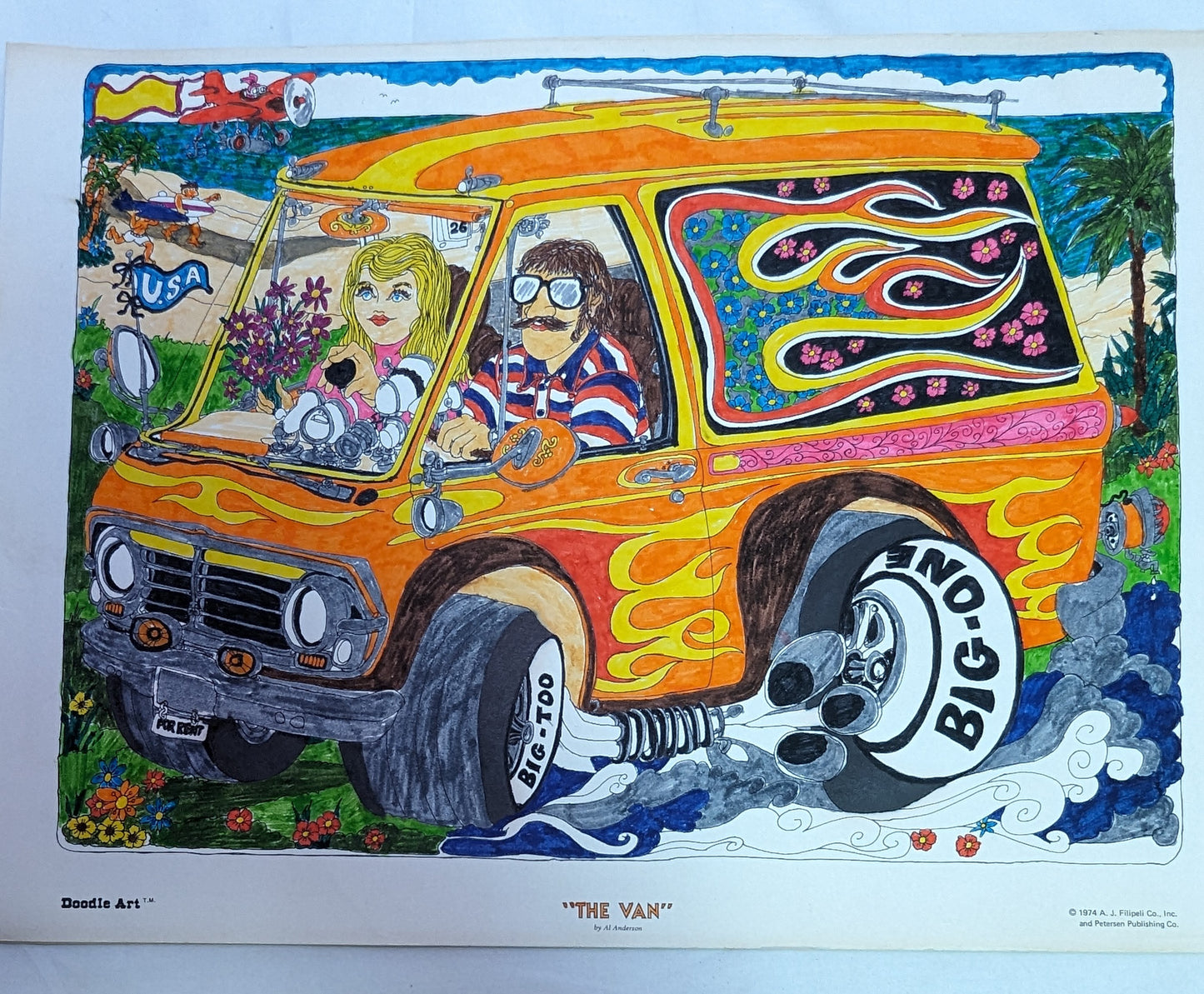 Art Very Rare Vintage Doodle Art 1971 A.J. Filipeli Co Inc Petersen Publishing Co Prints