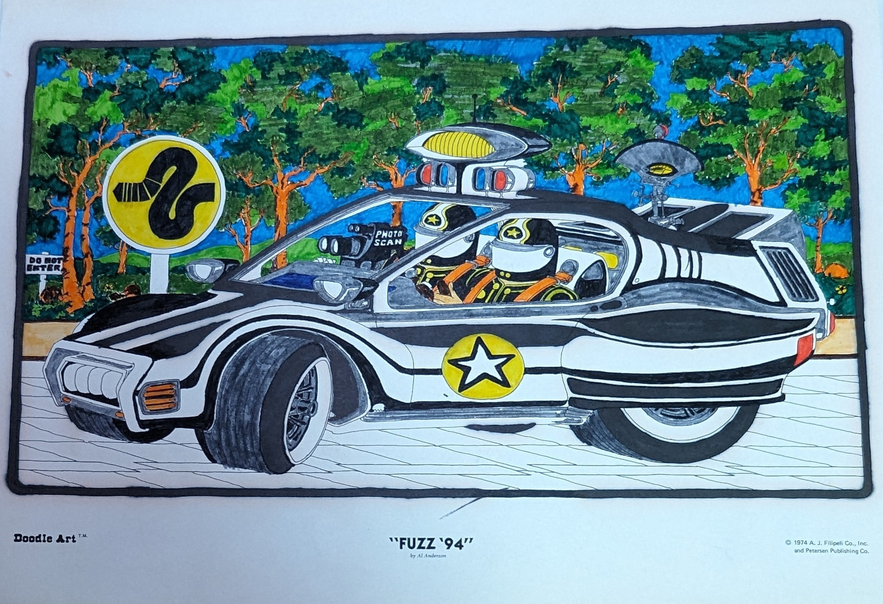 Art Very Rare Vintage Doodle Art 1971 A.J. Filipeli Co Inc