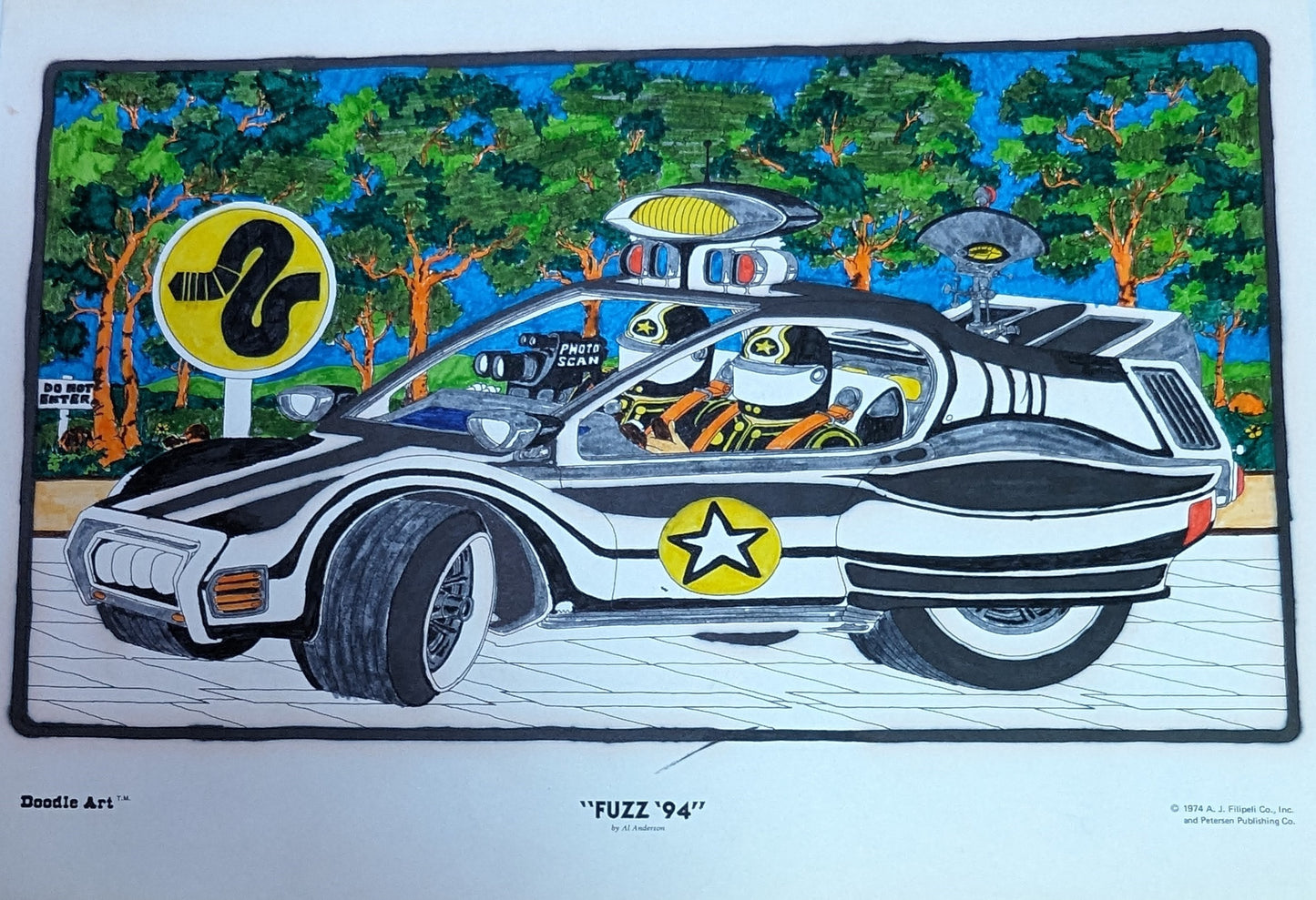 Art Very Rare Vintage Doodle Art 1971 A.J. Filipeli Co Inc Petersen Publishing Co Prints