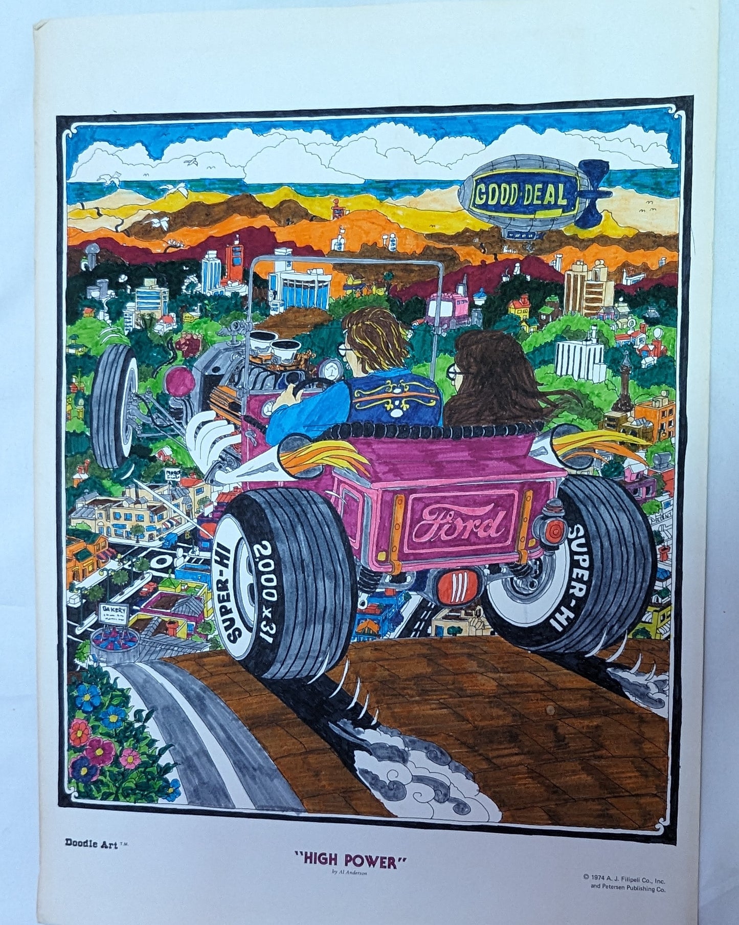 Art Very Rare Vintage Doodle Art 1971 A.J. Filipeli Co Inc Petersen Publishing Co Prints