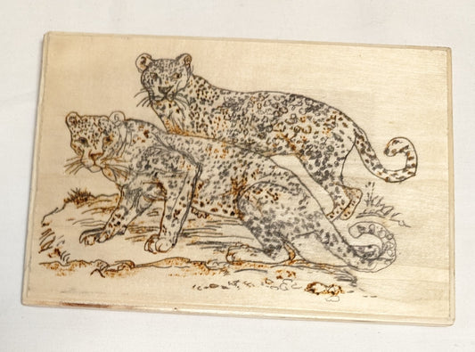 Art Pyrography Two Cheetahs on plywood