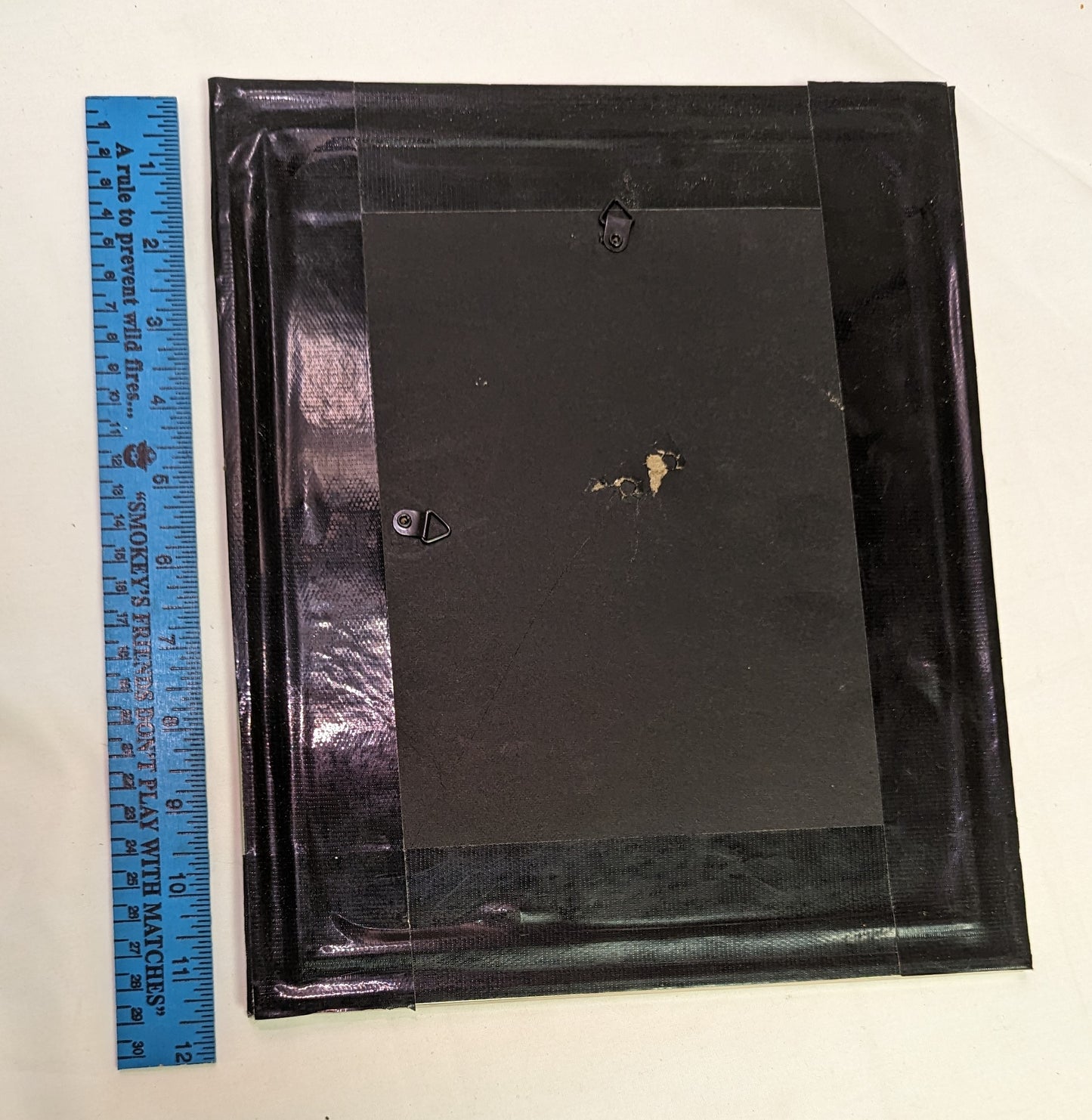 Art Scroll Saw Flower and Butterfly Cut over Black Background in Frame under glass