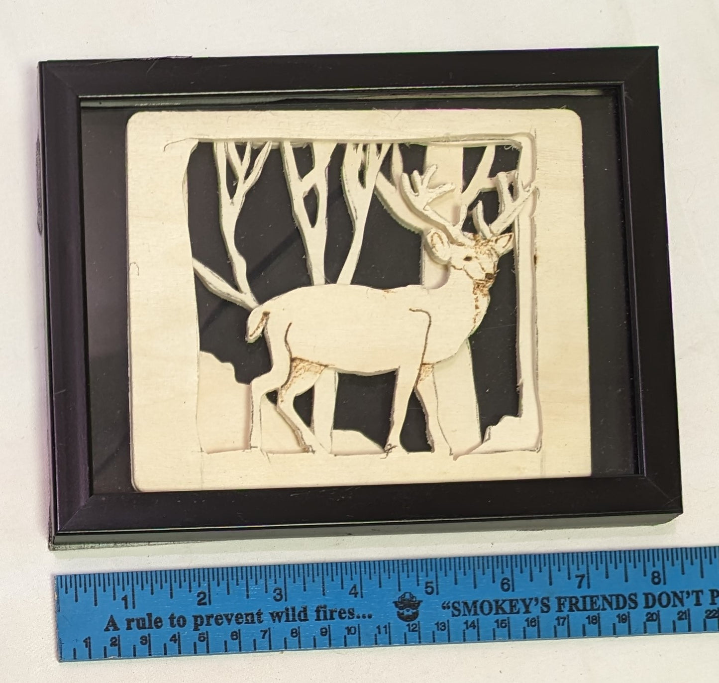 Art Scroll Sawed Pyrography Multi Layer Cuttout on Wood A big Buck in Forrest