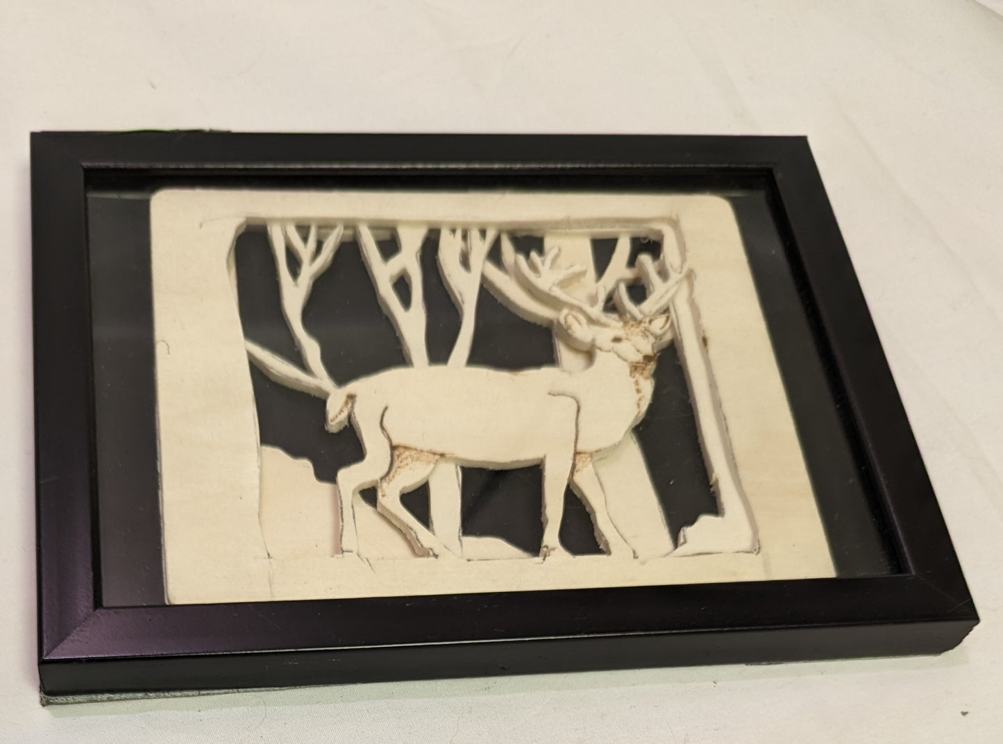 Art Scroll Sawed Pyrography Multi Layer Cuttout on Wood A big Buck in Forrest