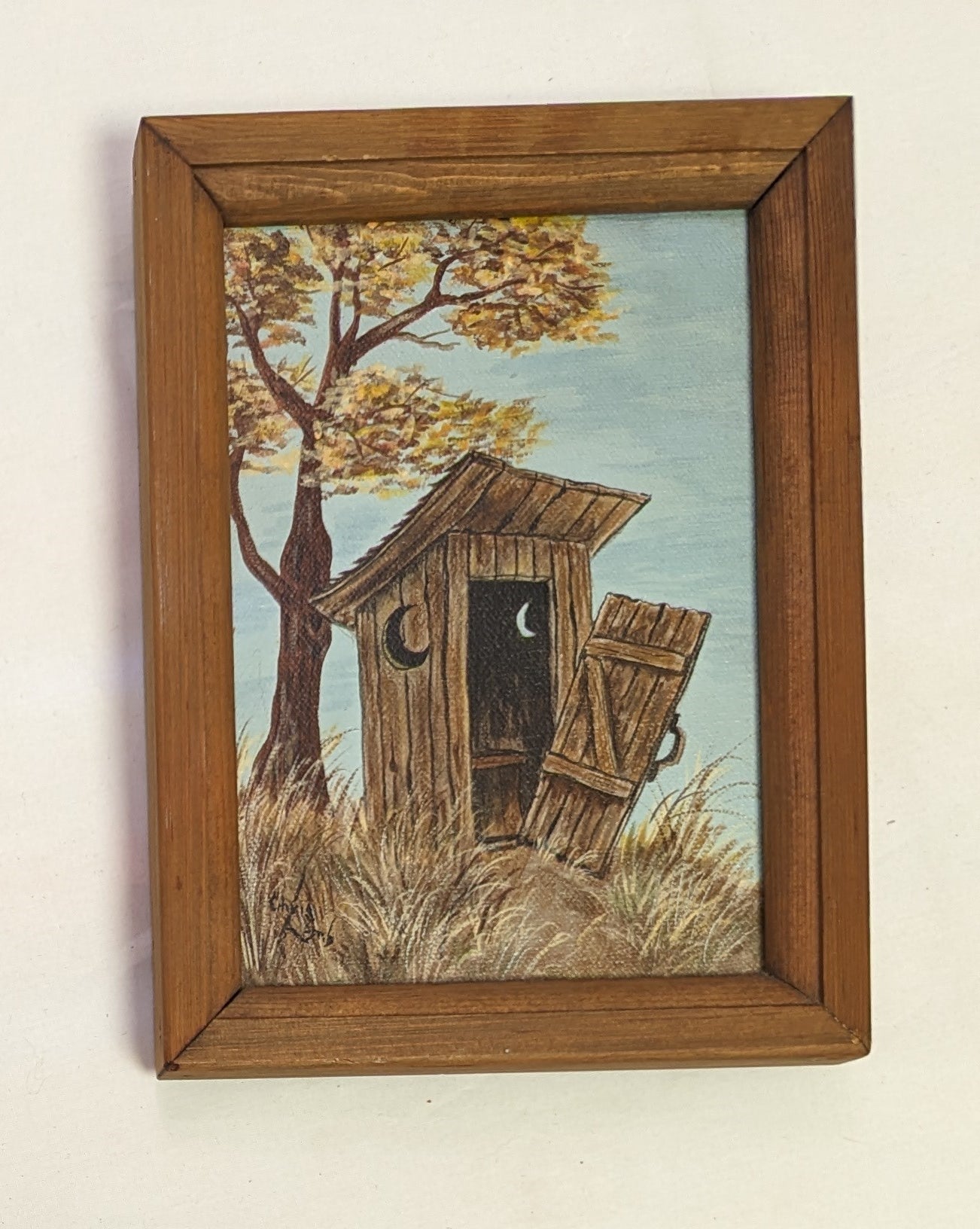 Art Painting on Canvase Acrylic in Frame Outhouse with no door