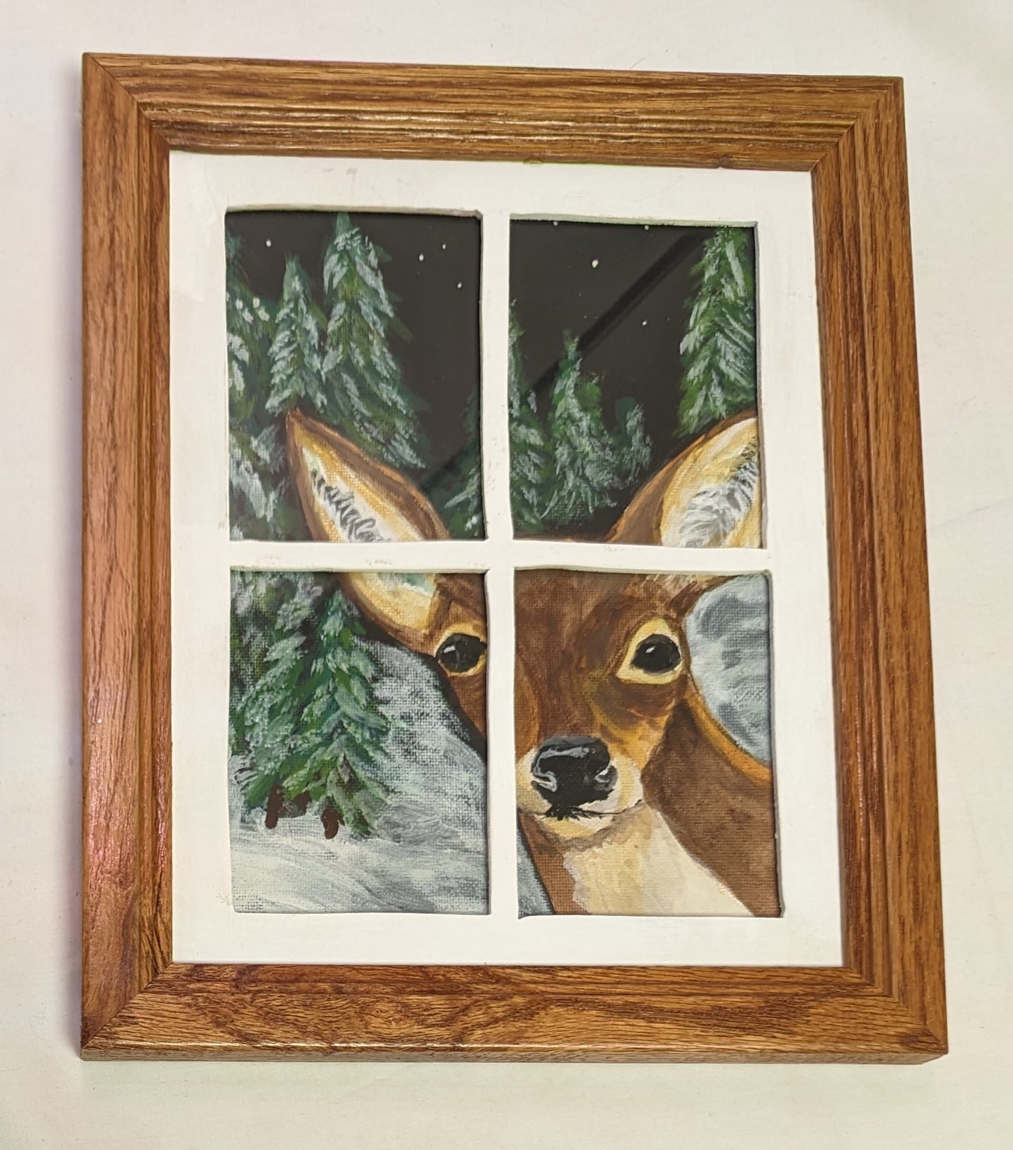 Art Painting on Canvas Board " Dear Face in Window"  Layered in Frame under glass