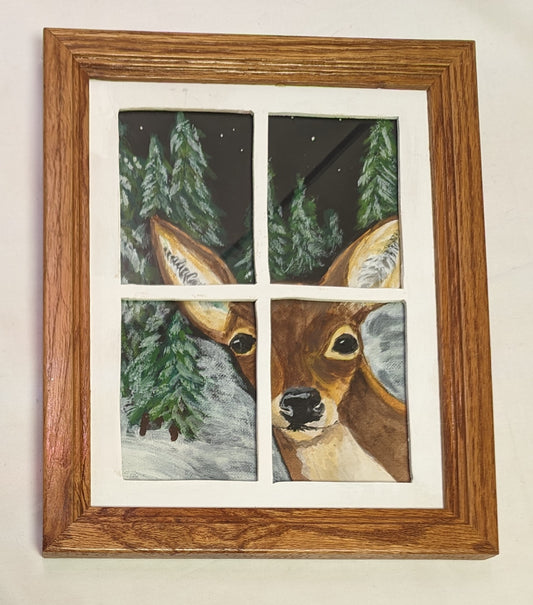 Art Painting on Canvas Board " Dear Face in Window"  Layered in Frame under glass