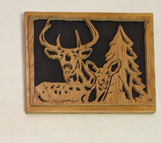 Art Scroll Sawed Layered Wood with Brass Screws Negative in Frame