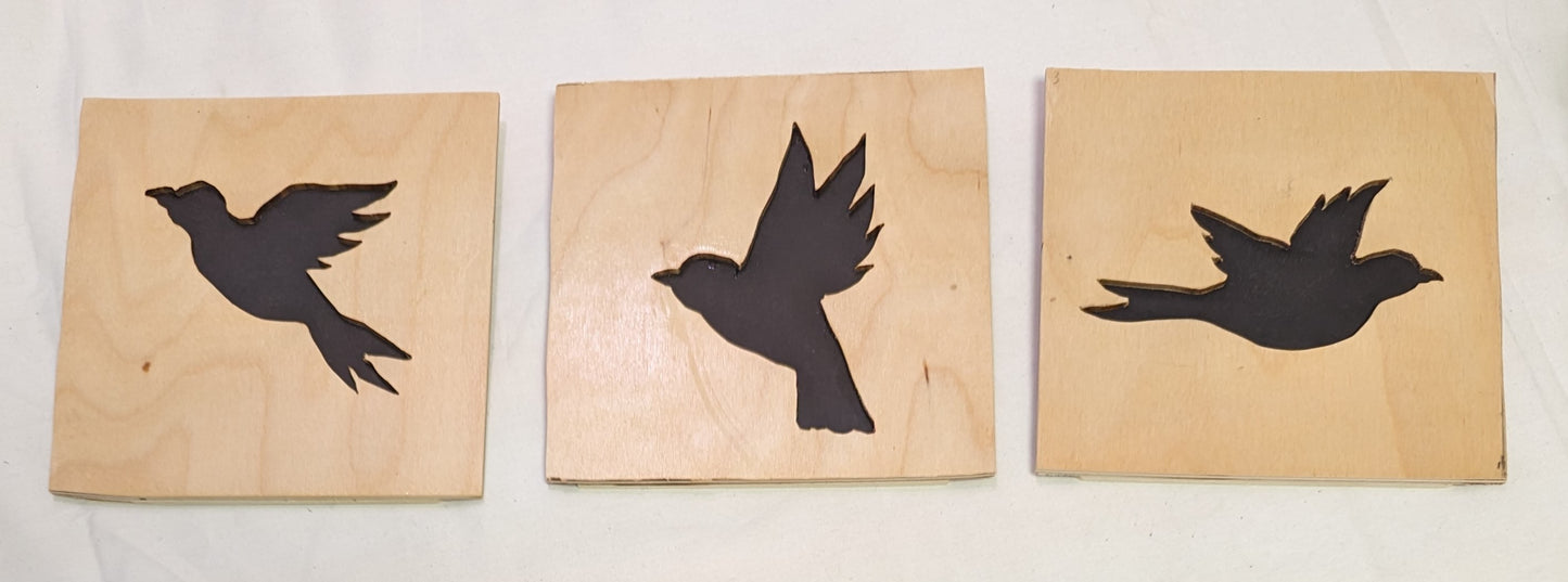 Art Scroll Sawed Wood Silhouettes "Three Little Birds"  Negatives Mounted Qty 3