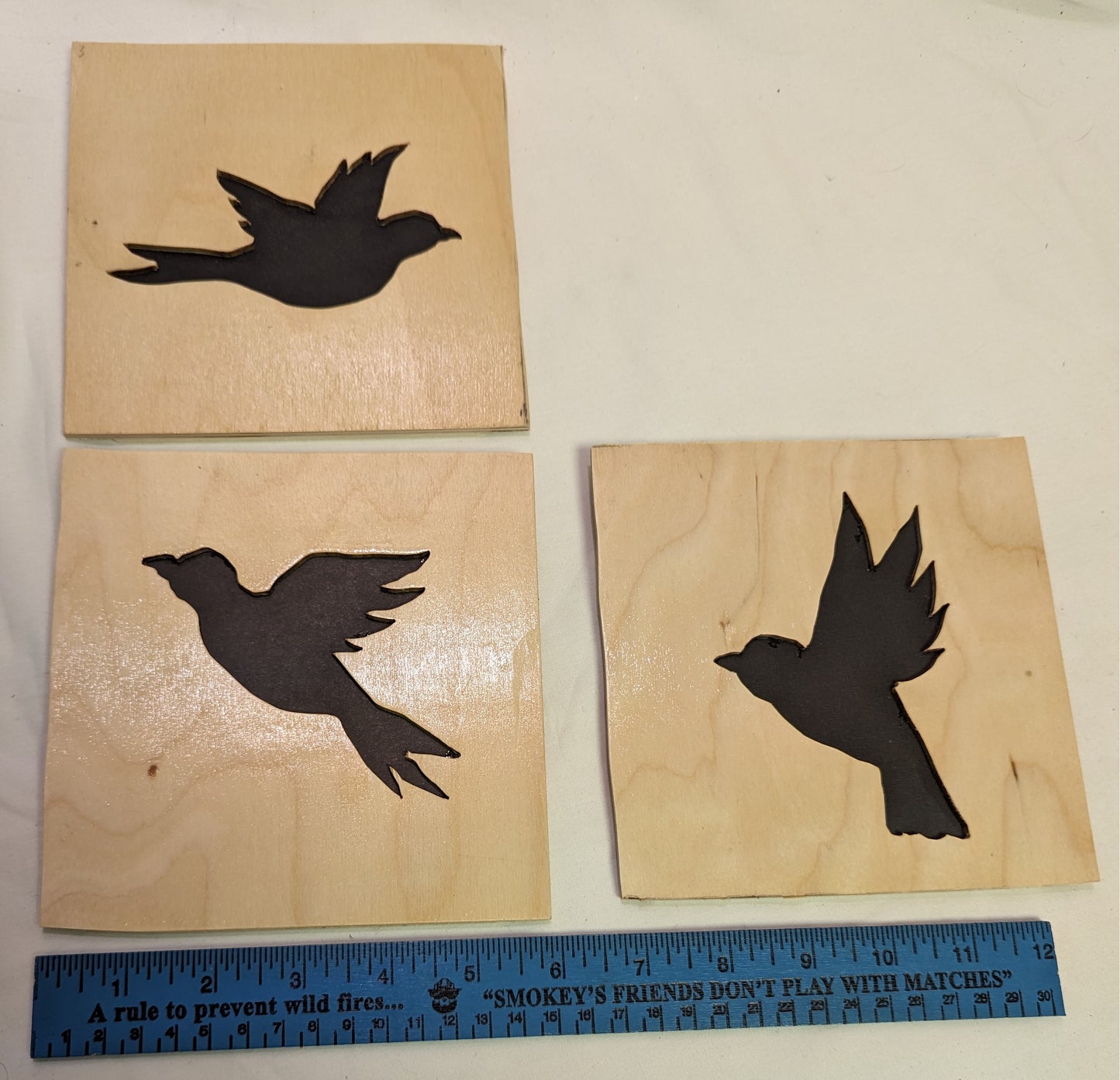 Art Scroll Sawed Wood Silhouettes "Three Little Birds"  Negatives Mounted Qty 3