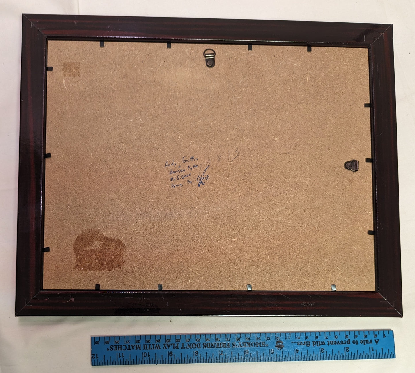 Art Pyrography Caricature  on wood " Andy and Barney " in frame under glass