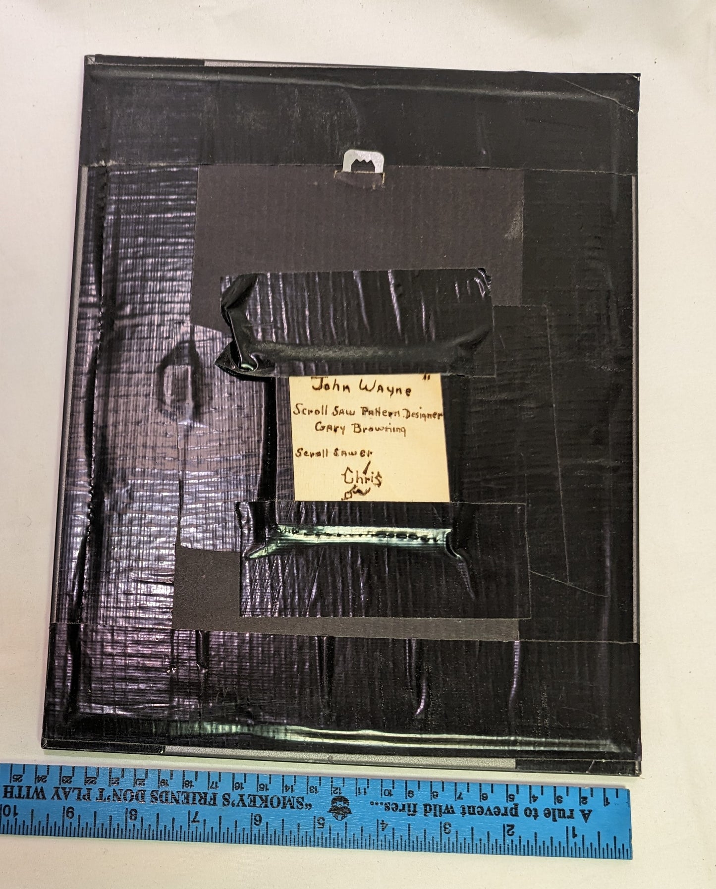 Art Scroll Saw on wood caricature The Duke John Wayne in frame under glass