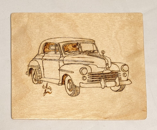 Art Hand Pyrography on wood "1948 Ford: Autographed