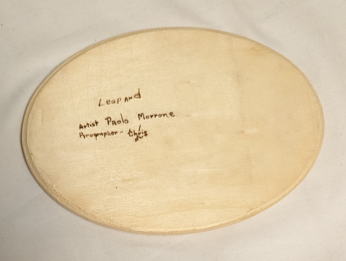 Art Hand Pyrography on wood " Leopard Sleeping in Tree" Credited and Autographed