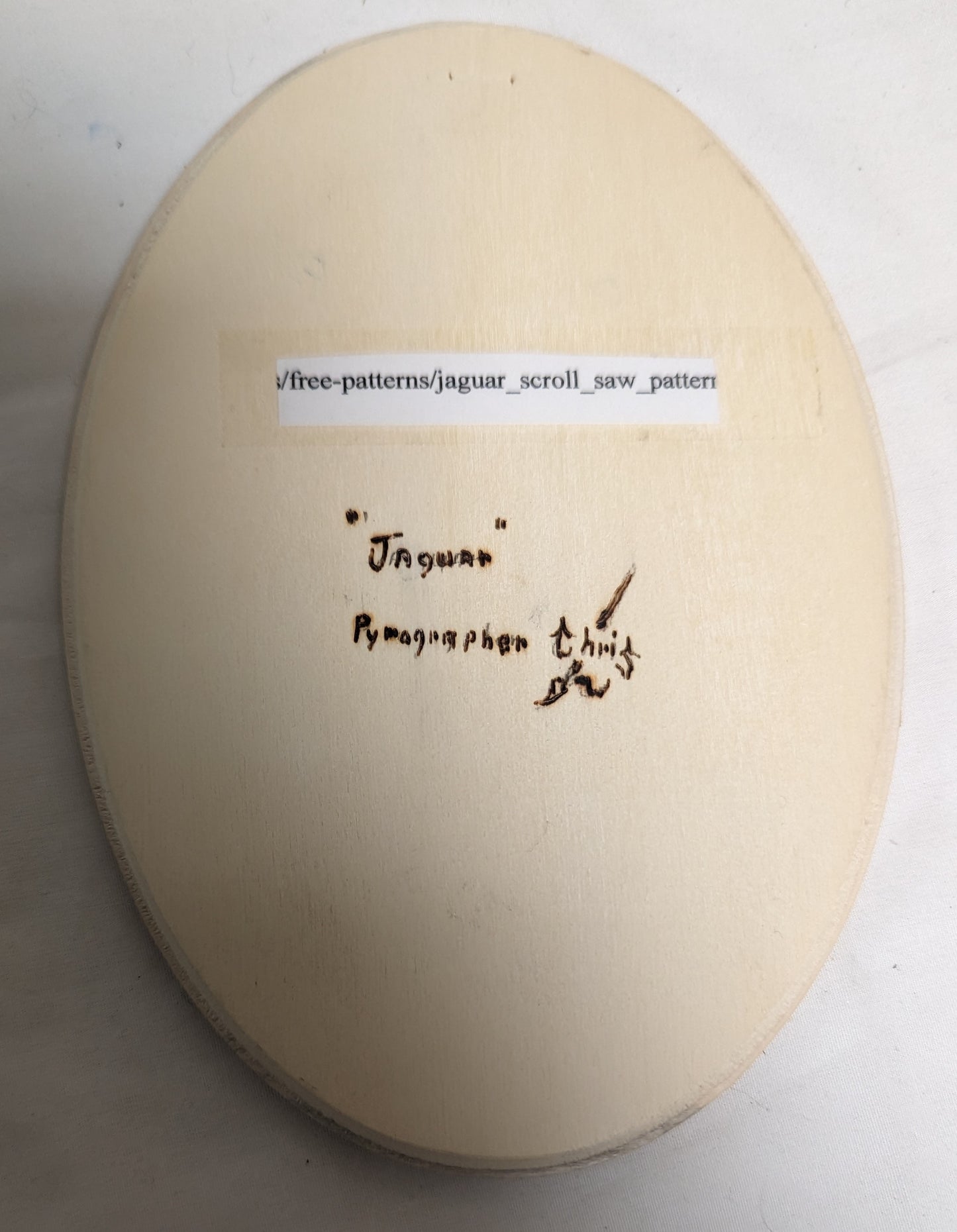 Art Hand Pyrography on Oval wood " Leopard Face" Credited and Autographed