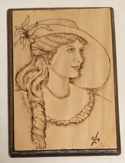Art Handmade Pyrography on wood " Woman Portrait" signed
