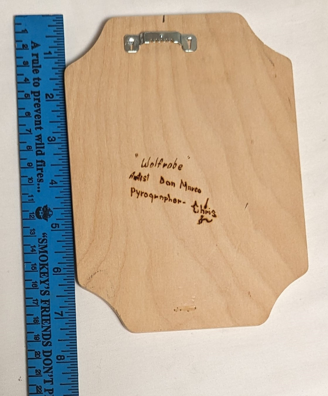 Art Pyrography on wood Native American Portrait  " Wolfrobe" Credited and Autographed