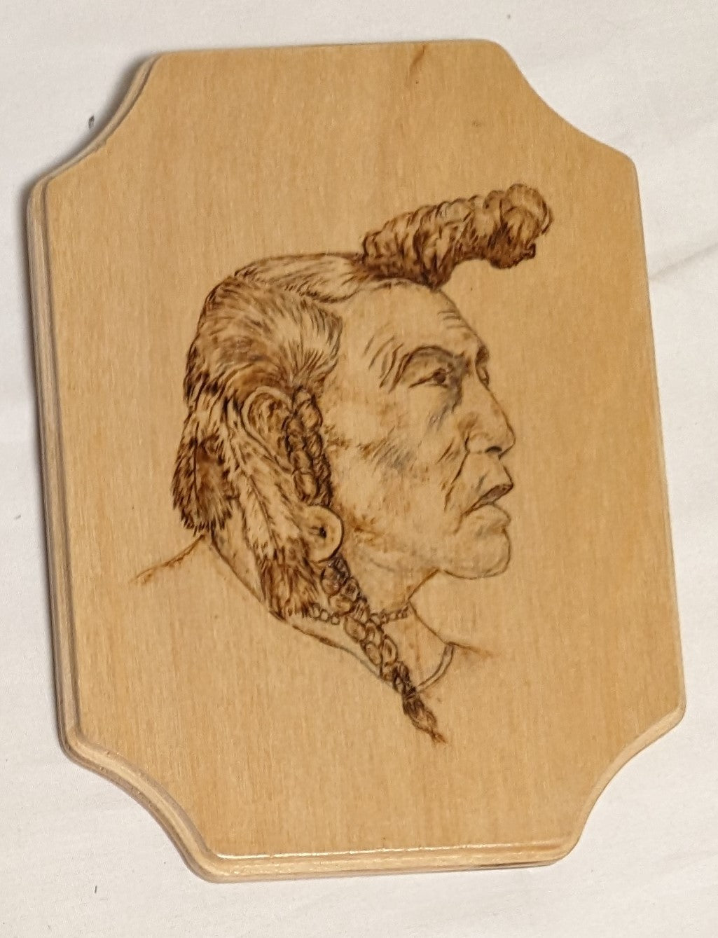Art Pyrography on wood Native American Portrait  "Bear Bull" Credited and Autographed