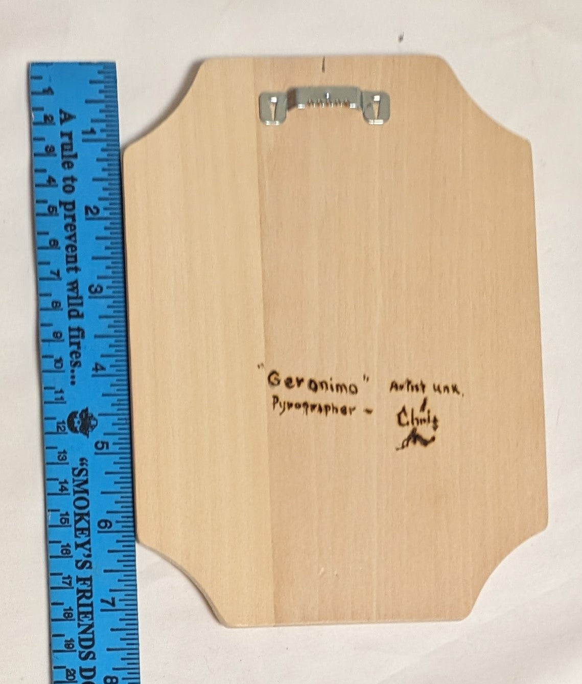 Art Pyrography on wood Native American Portrait "Geronimo" Credited and Autographed