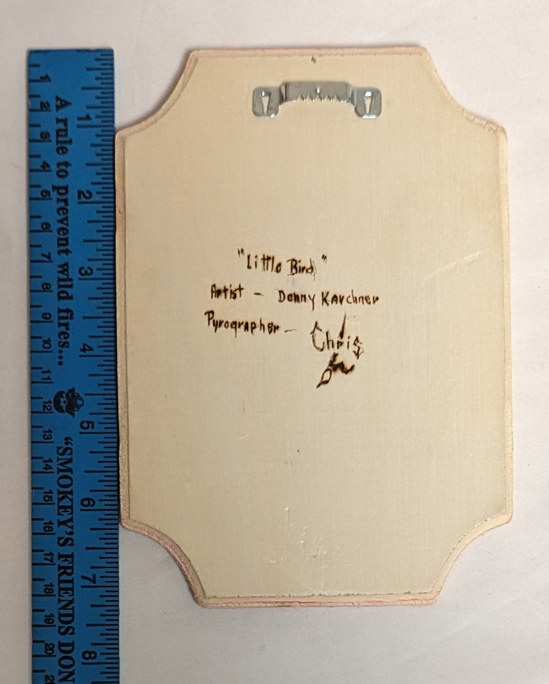 Art Pyrography on wood Native American Portrait "Little Bird" Credited and Autographed