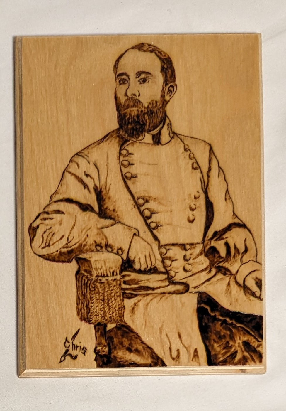 Art Pyrography on wood Portrait " Fightin; Joe" Credited and Autographed
