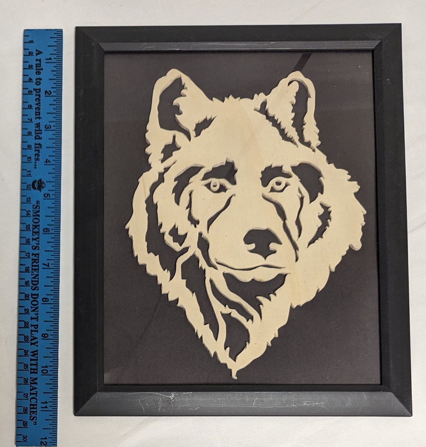 Art Vintage Scroll Saw Cutout "Wolf Face" Framed