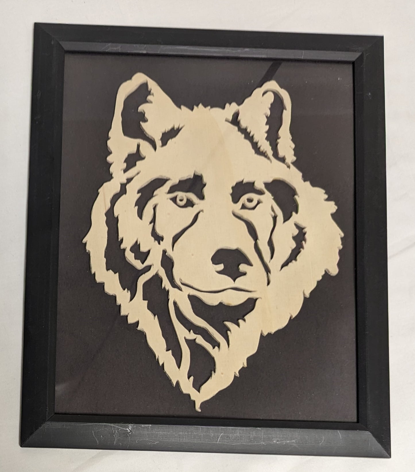 Art Vintage Scroll Saw Cutout "Wolf Face" Framed