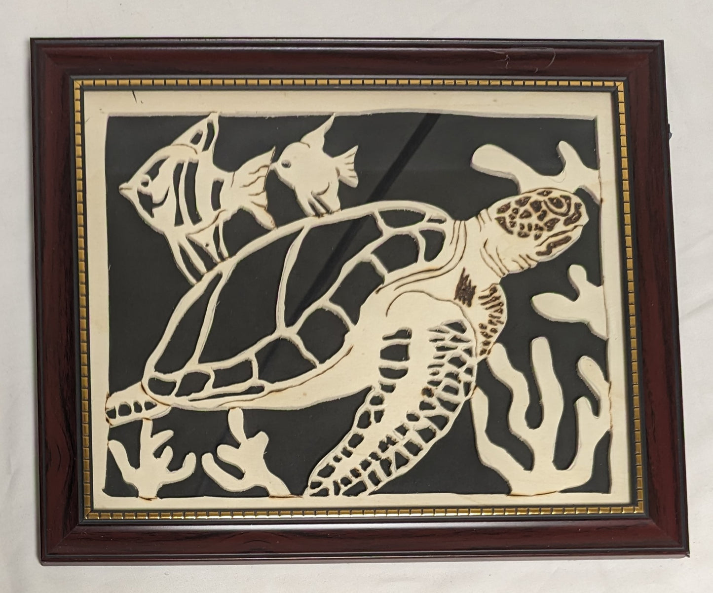 Art Vintage Scroll Saw Cutout "Sea Turtle" Framed